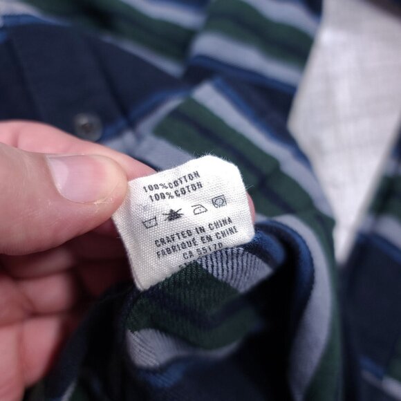 Frank & Oak Shirt Mens Large Blue Flannel Button Front Striped Long Sleeve - Picture 6 of 6